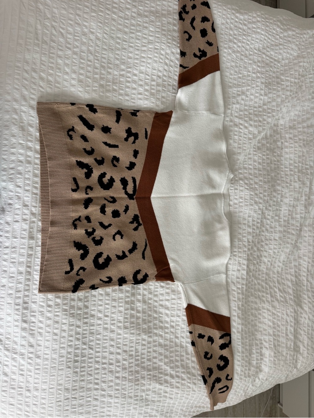 SHEIN White and Brown Leopard Print Colorblock Sweater - Picture 3 of 3